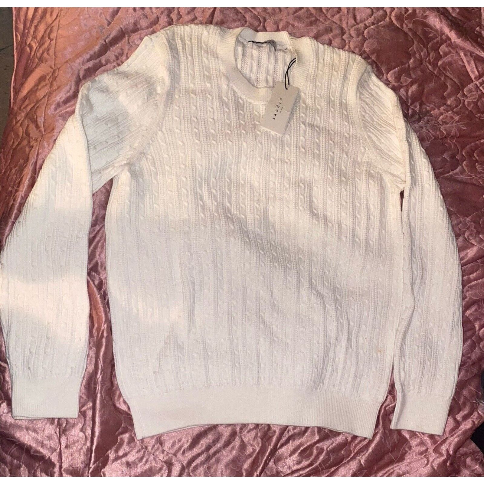 Sandro Sandro Paris Mens Sweater Sz Large Ecru Beige Cable Knit NWT Size US L / EU 52-54 / 3 - 2 Thumbnail