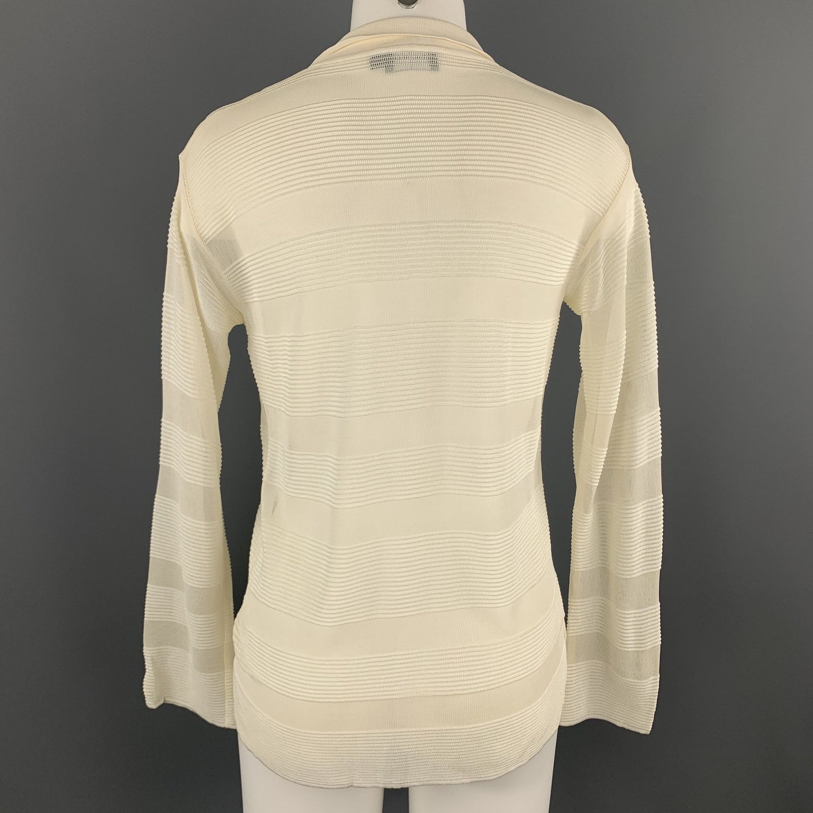 Giorgio Armani Size 4 Cream Burnout Striped Viscose Collared Pullover Size S / US 4 / IT 40 - 4 Thumbnail