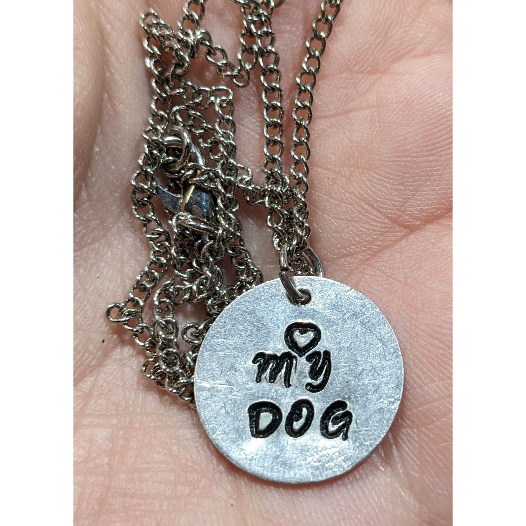 Handmade Love My Dog Hand Stamped Silver Tone Pendant Necklace Size ONE SIZE - 5 Thumbnail