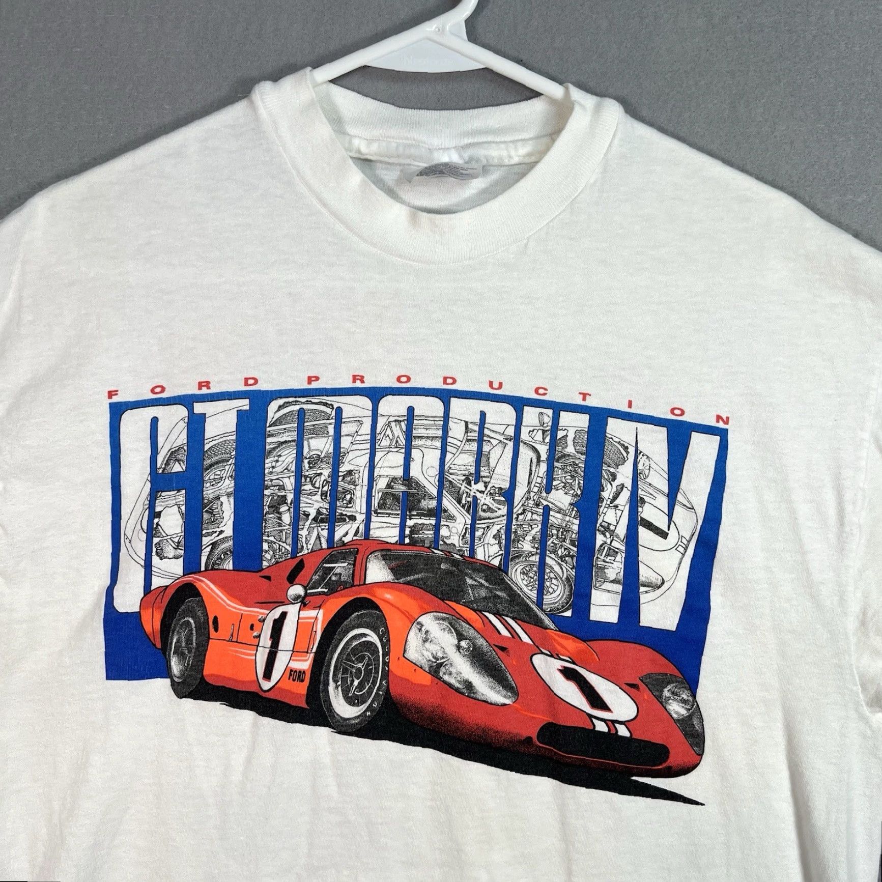 Hanes VINTAGE 1990s Ford GT40 Mark IV Le Mans Racing Car T Shirt Adult Large White Mens Graphic Tee Sportswear Size US L / EU 52-54 / 3 - 5 Thumbnail