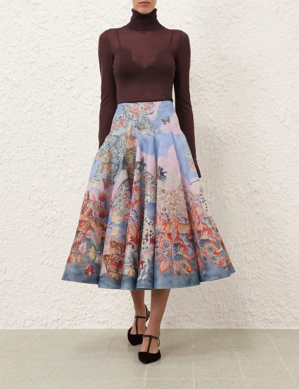 oc11z0725 Illustration Godet Skirt in Multicolor