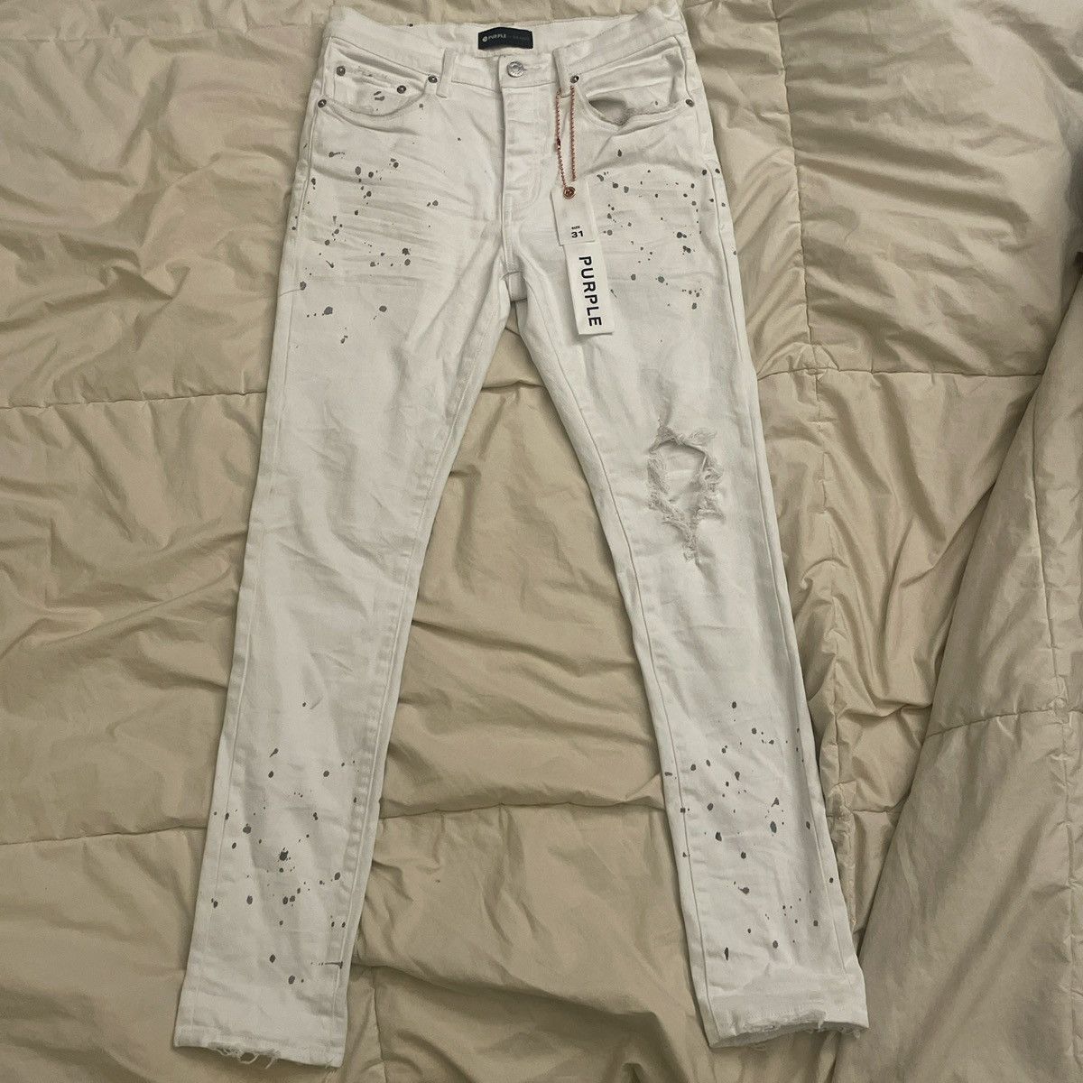 Purple Brand White purple jeans with grey specs Size US 31 - 1 Thumbnail