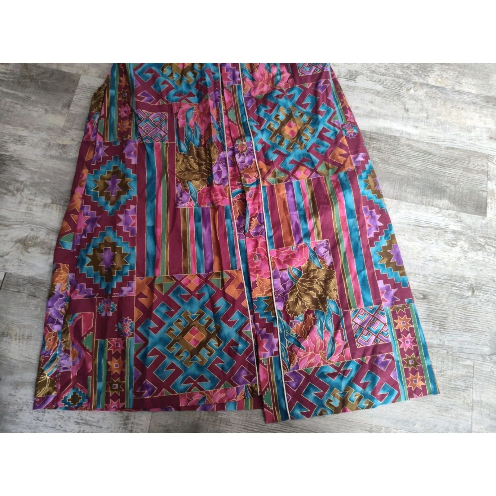 Vintage Vtg Appel Robe 70's Tie Front Floral Geometric Made In USA Sz S Cotton/Polyester Size ONE SIZE - 2 Thumbnail