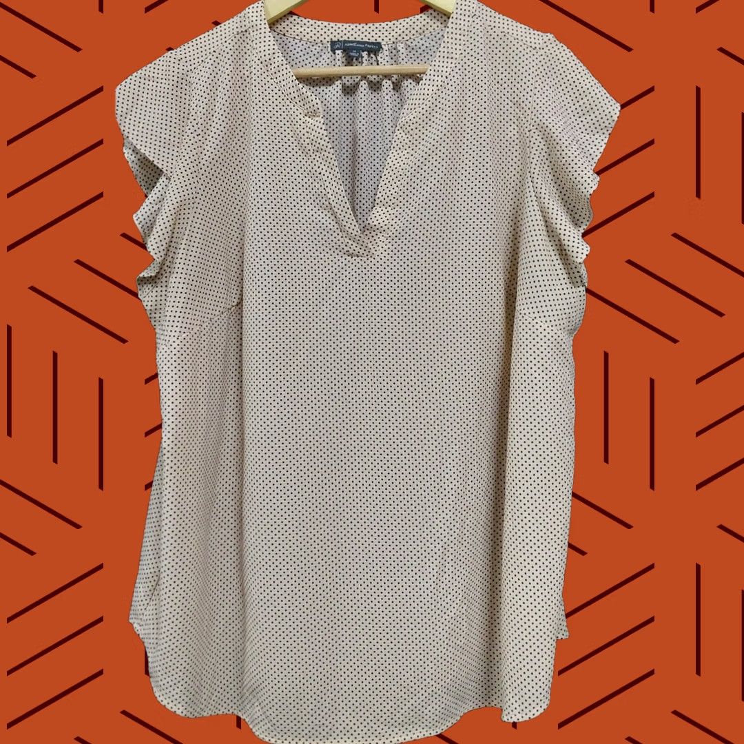 Adrianna Papell ADRIANNA PAPELL Polka Dot Blouse Beige Women Knit Short Sleeve Size 1X Size XL / US 12-14 / IT 48-50 - 1 Thumbnail