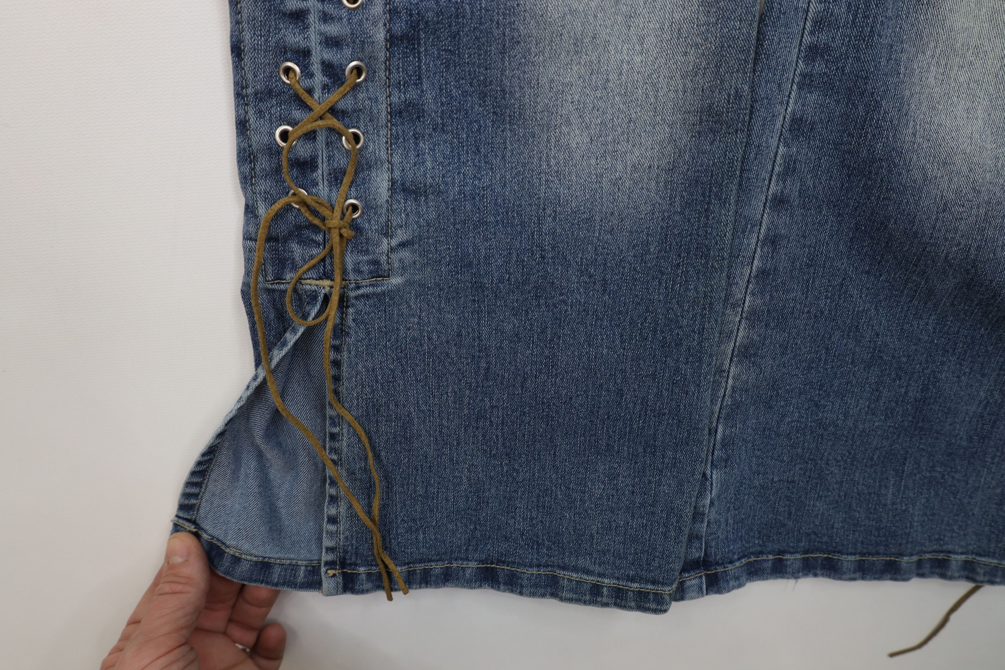 Vintage Vintage 90s Y2K Babydoll Tie Flared Wide Leg Denim Jeans Size 27" / US 4 / IT 40 - 6 Thumbnail