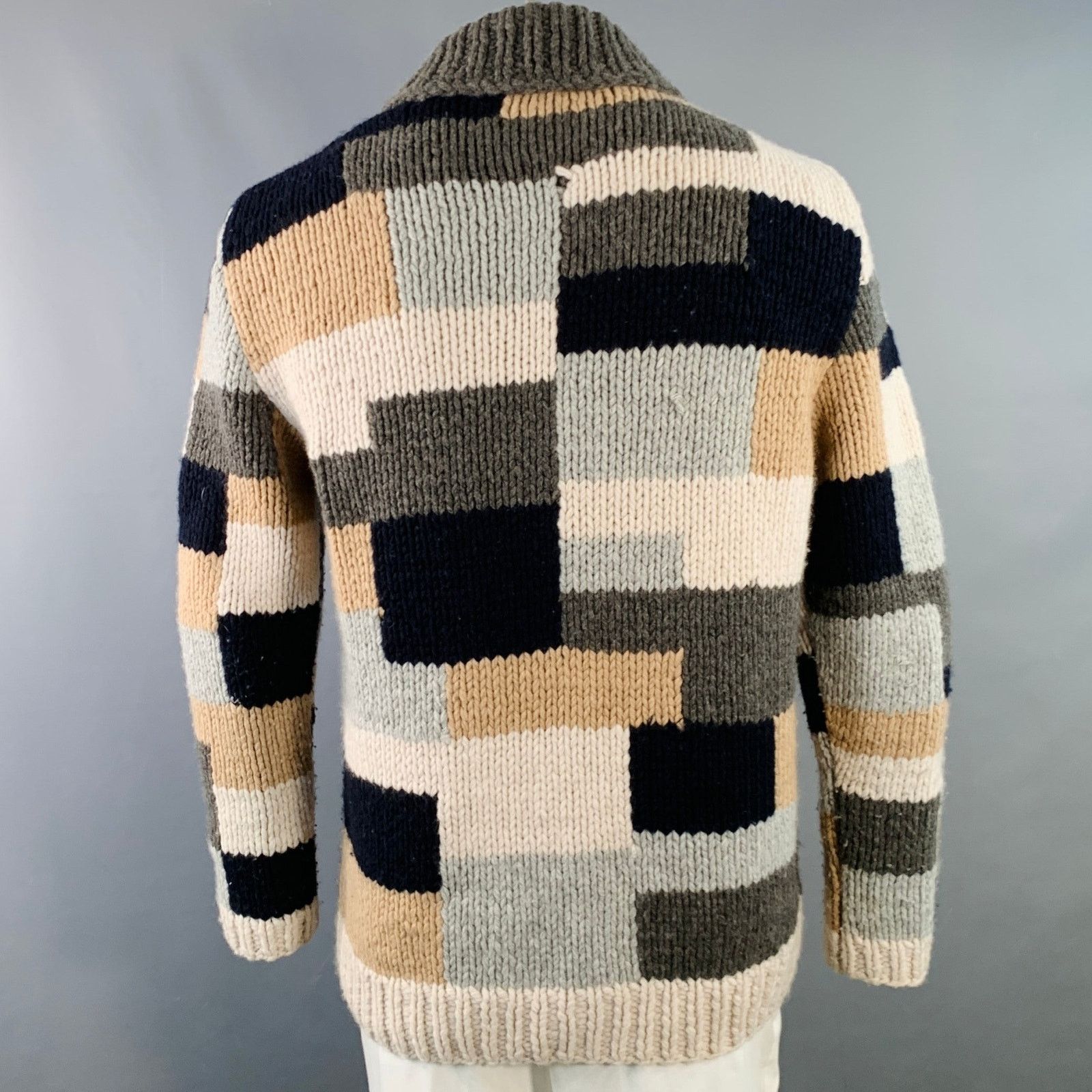 Barena Size XL Grey Brown Patchwork Virgin Shawl Collar Cardigan Size US XL / EU 56 / 4 - 4 Thumbnail