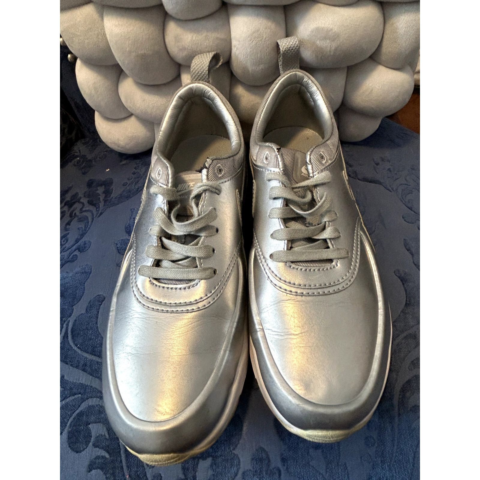 Nike Nike Thea Metallic Silver Sneakers Size 7/EU 38 Size US 7 / IT 37 - 3 Thumbnail