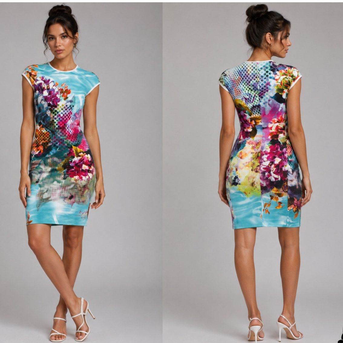 Clover Canyon Clover Canyon Pool Flower MultiColor Aqua Bodycon Dress XS Size XS / US 0-2 / IT 36-38 - 3 Thumbnail