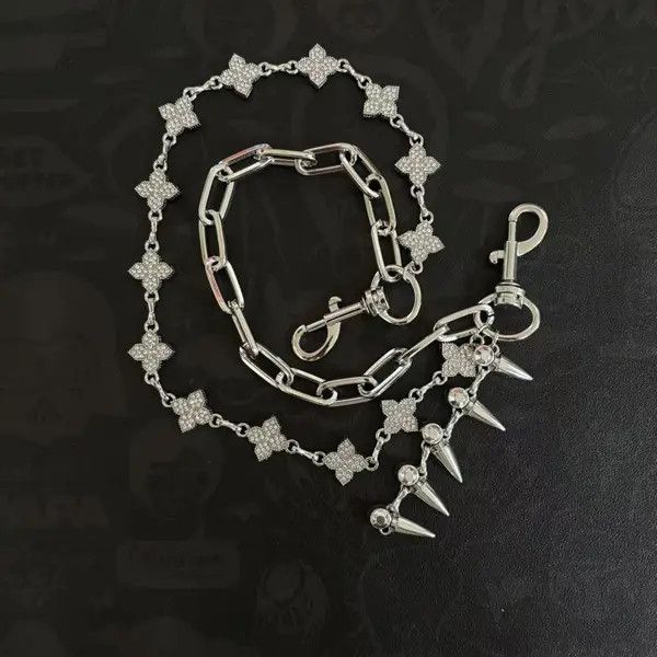Jewelry Silver Chain Punk Spike Wallet Chain, Double Layer Size ONE SIZE - 4 Thumbnail
