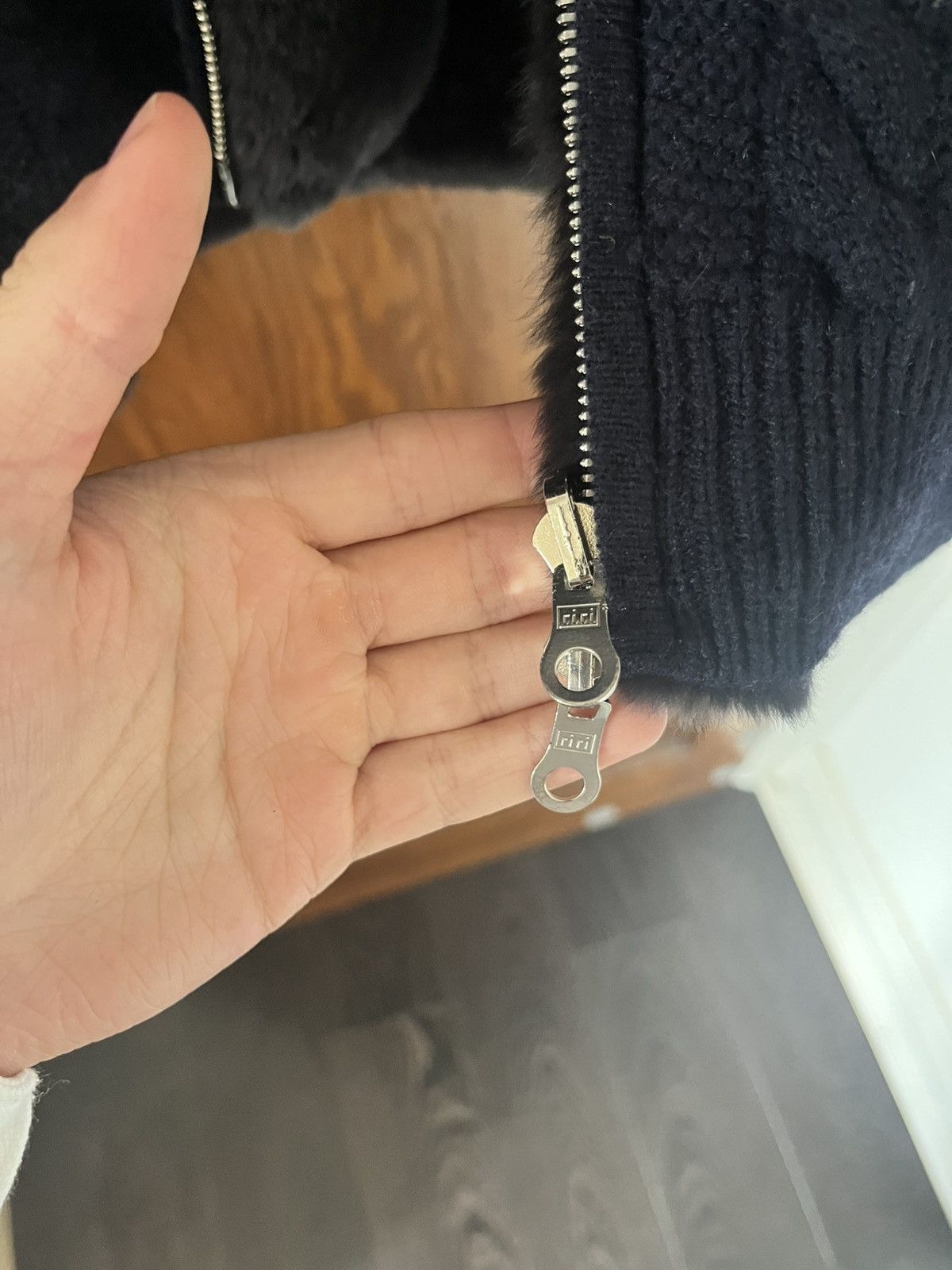 N peal fur cableknit cardigan navy size small/medium