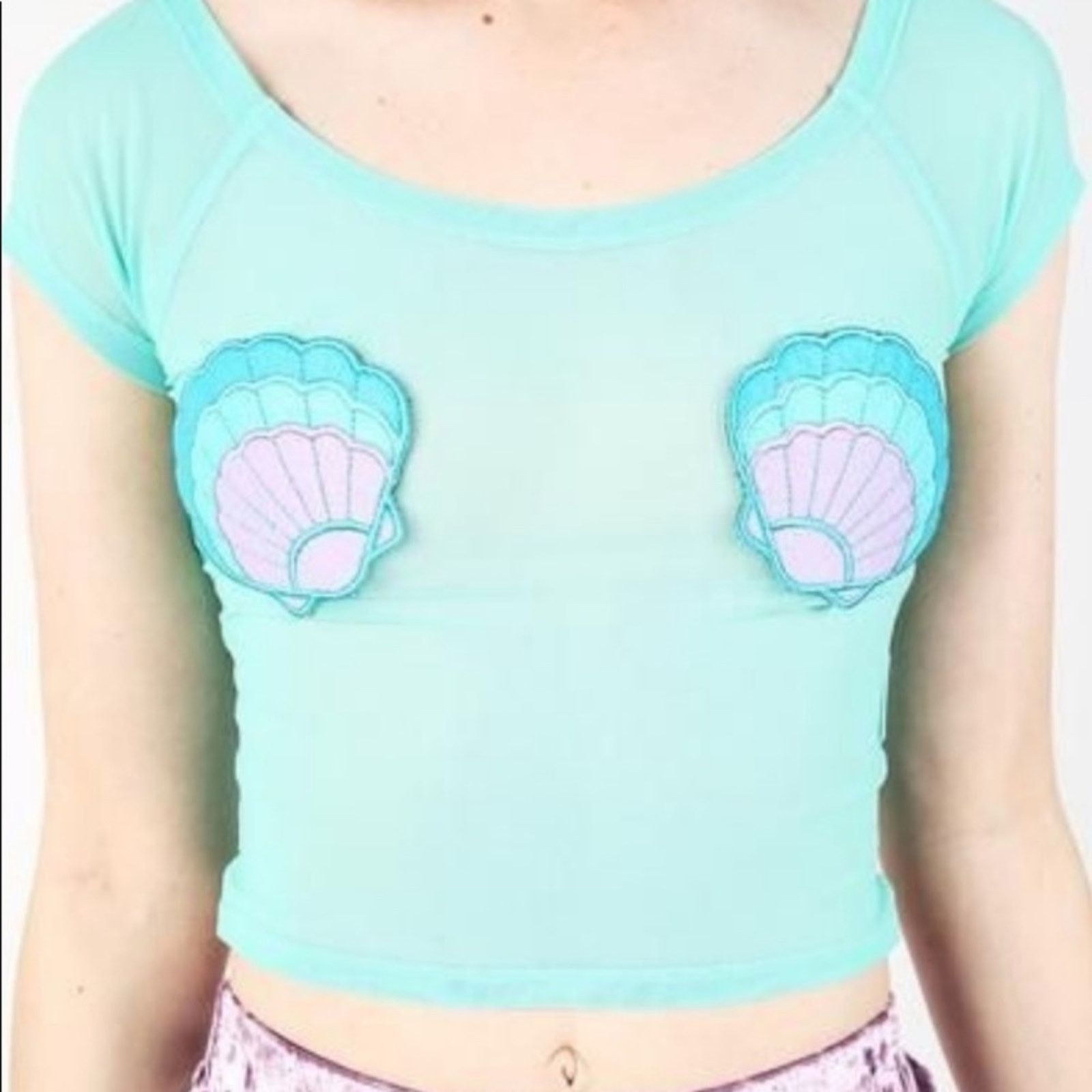 Iron Fist NEW! IRON FIST MERMAID FOR LIFE M Mesh Crop Top Aqua Seashel Size M / US 6-8 / IT 42-44 - 4 Thumbnail