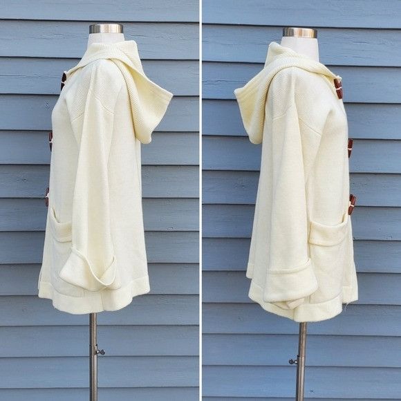 Vintage Vintage 70s Boho Hippie Cream Acrylic Knit Toggle Longline L Size M / US 6-8 / IT 42-44 - 2 Thumbnail