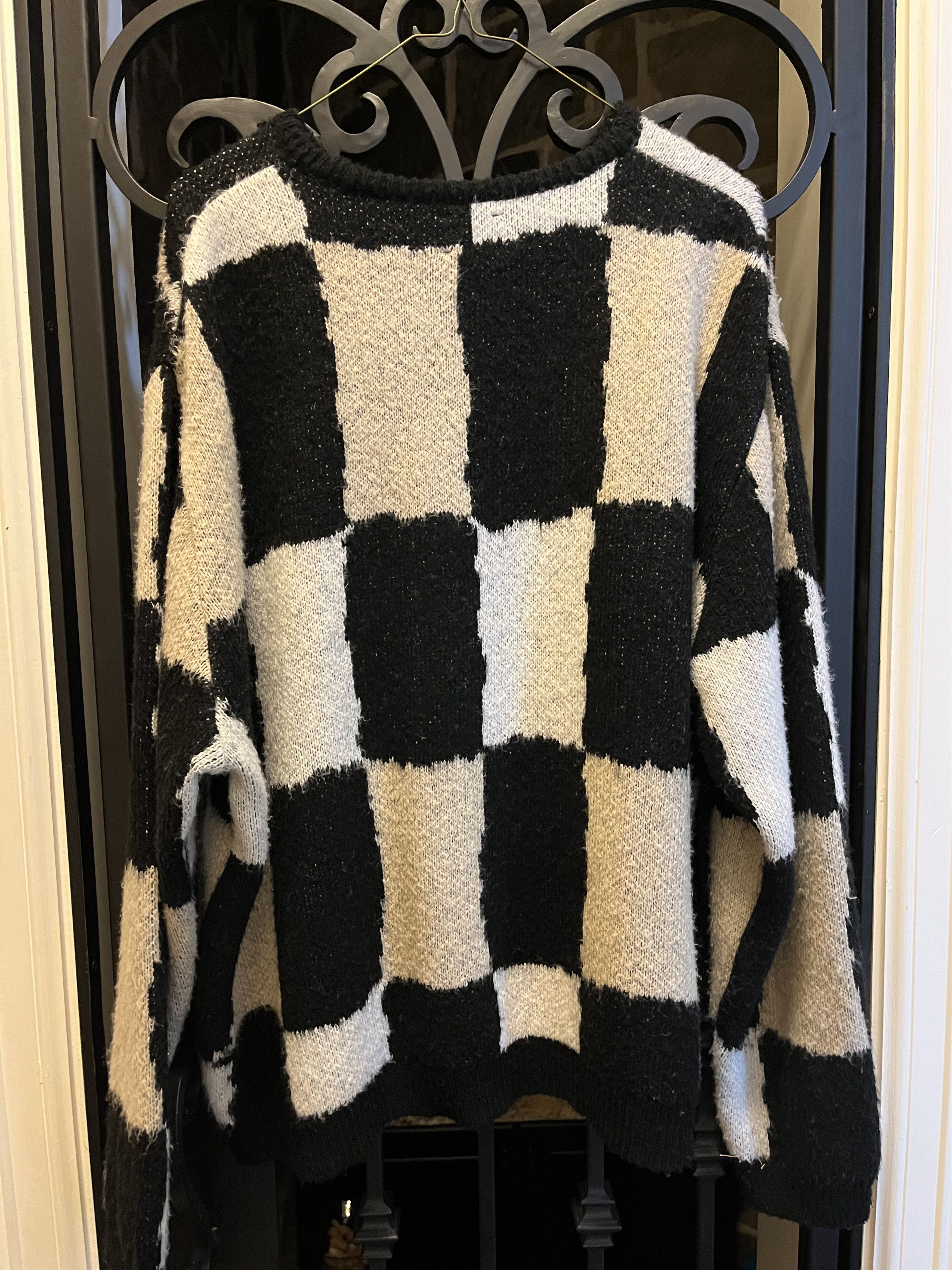 Other Vintage Checkered Knit Cardigan - Black & Cream Size US L / EU 52-54 / 3 - 2 Thumbnail