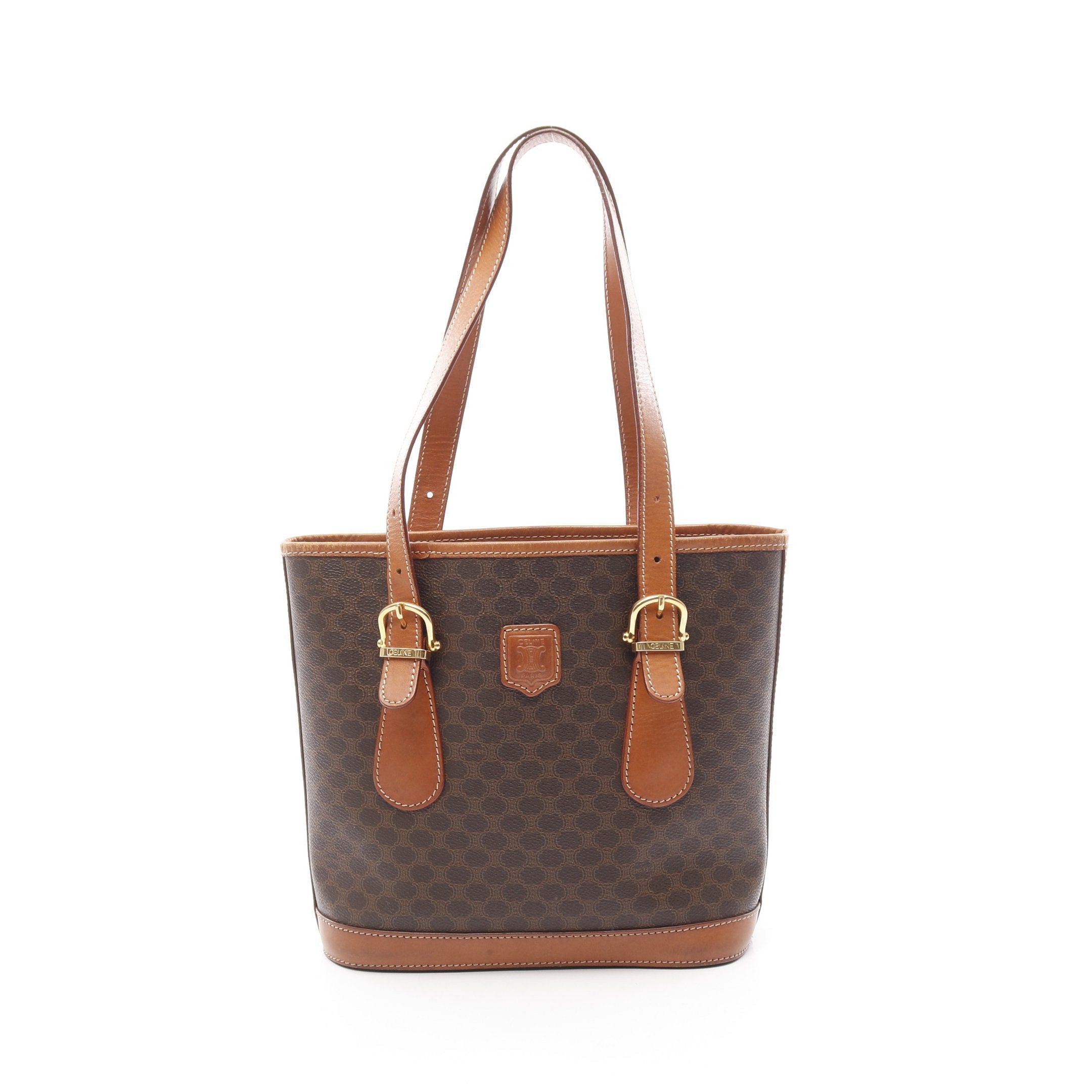 Celine Macadam Handbag Tote Bag Leather Brown Dark in Black, Women's