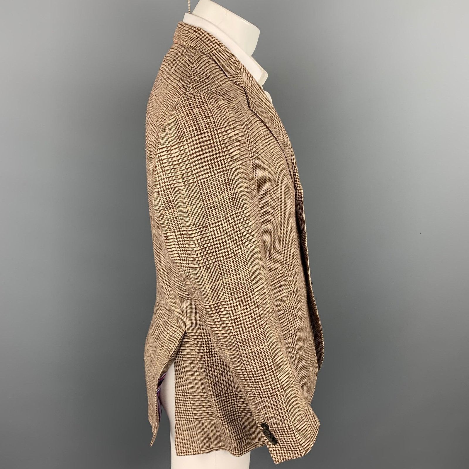 Etro Brown & Beige Plaid Silk / Linen Notch Lapel Sport Coat Size 40R - 3 Thumbnail