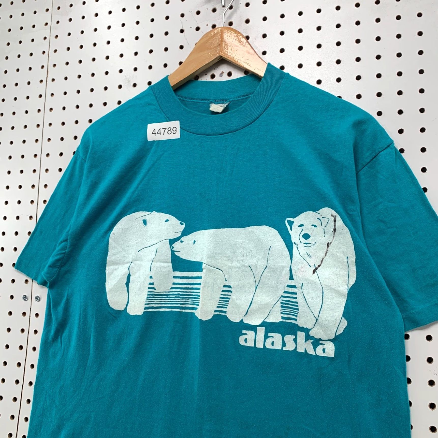 VINTAGE Spruce Alaska Graphic T-Shirt Mens XL Teal Blue Polar Bear Shirt 70s 80s Cotton Made USA