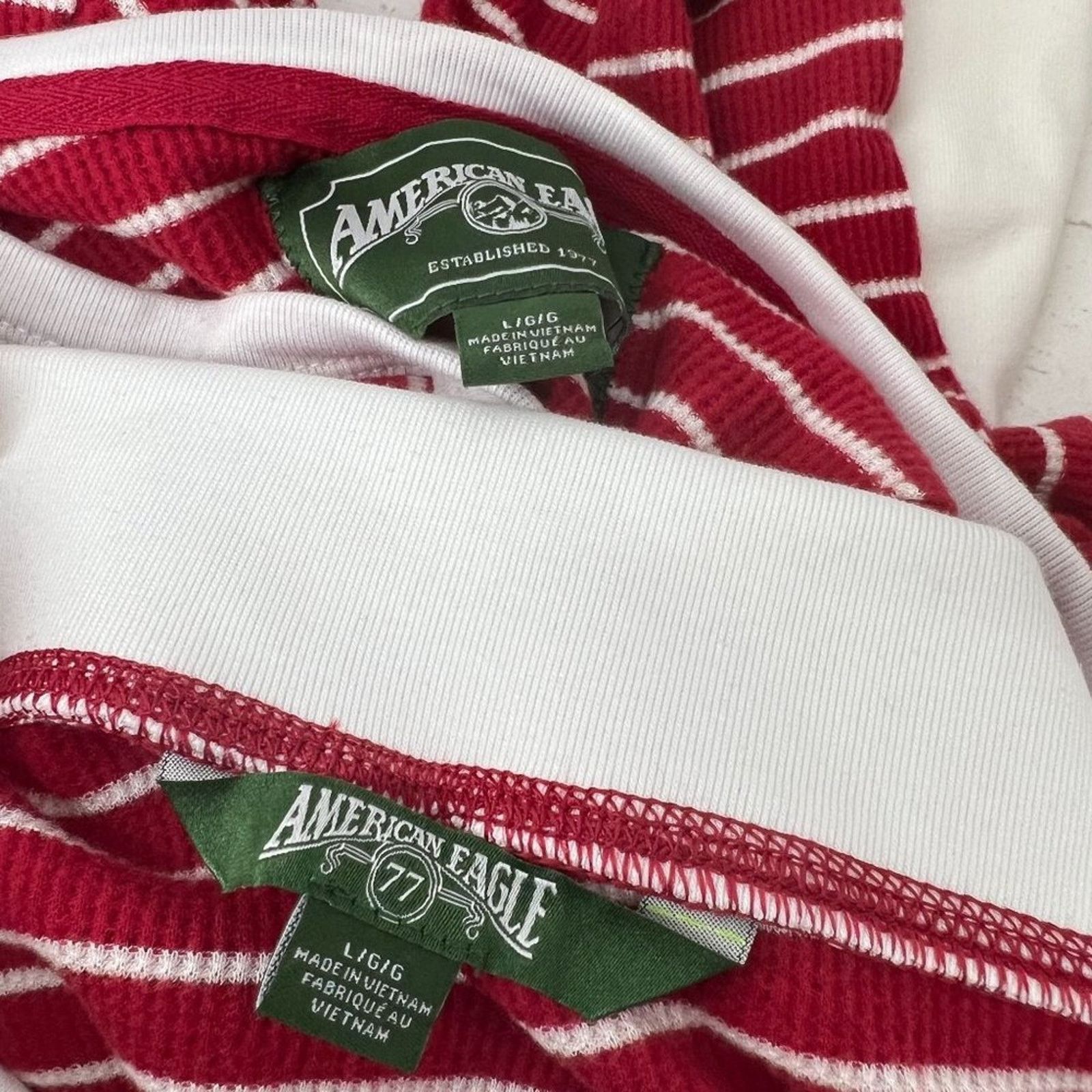 American Eagle Outfitters American Eagle Red White Stripe 2 Piece Thermal Pajama Set L Size ONE SIZE - 3 Thumbnail