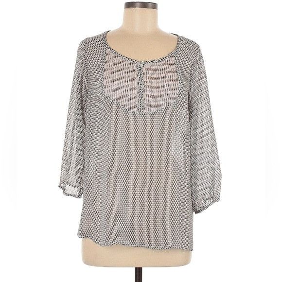 Other SKIES ARE BLUE Gray and White Boho Top Medium Size M / US 6-8 / IT 42-44 - 1 Thumbnail