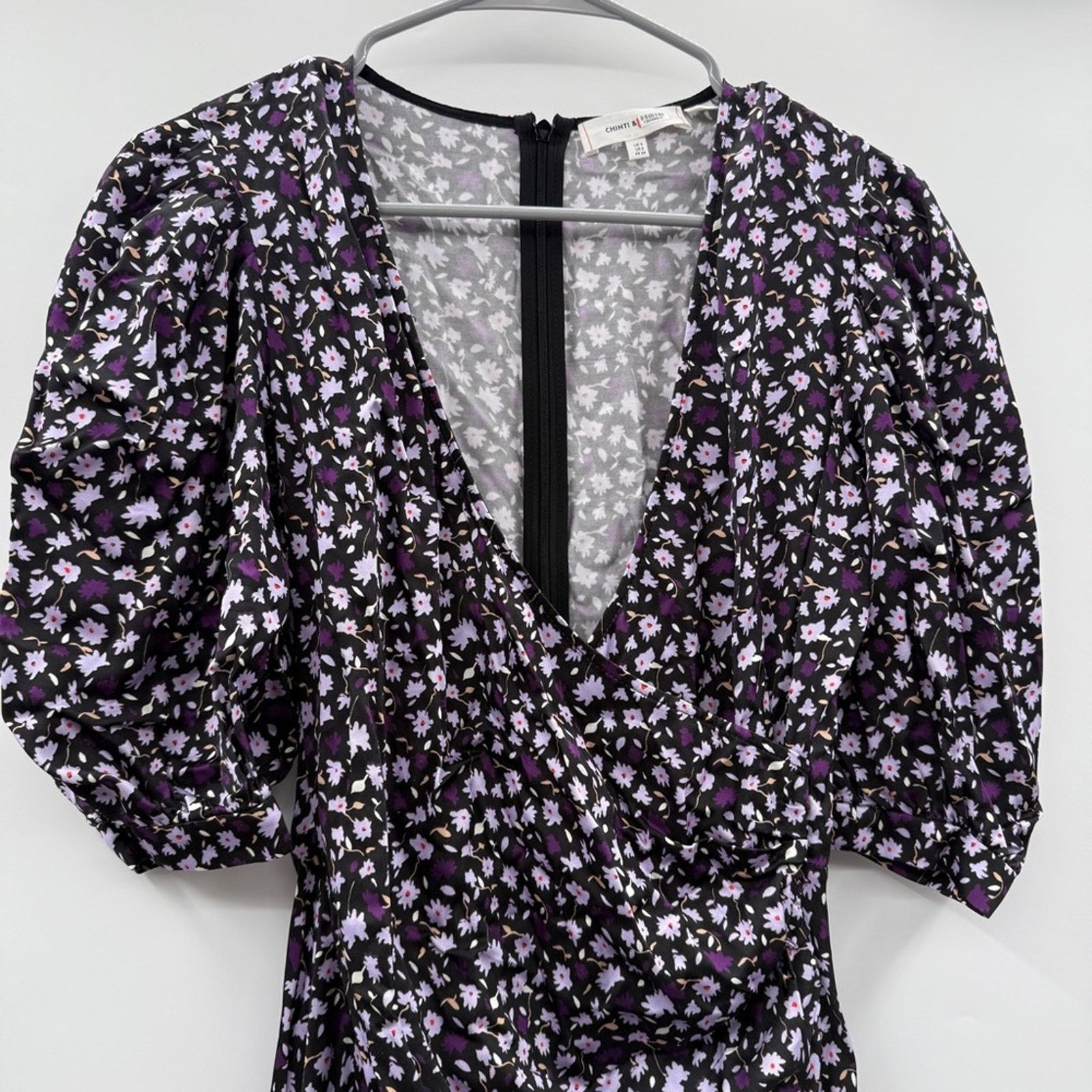 CHINTI & PARKER RTR Chinti & Parker Gabriel Black & Purple Floral Dress Sz 2 Size XS / US 0-2 / IT 36-38 - 3 Thumbnail