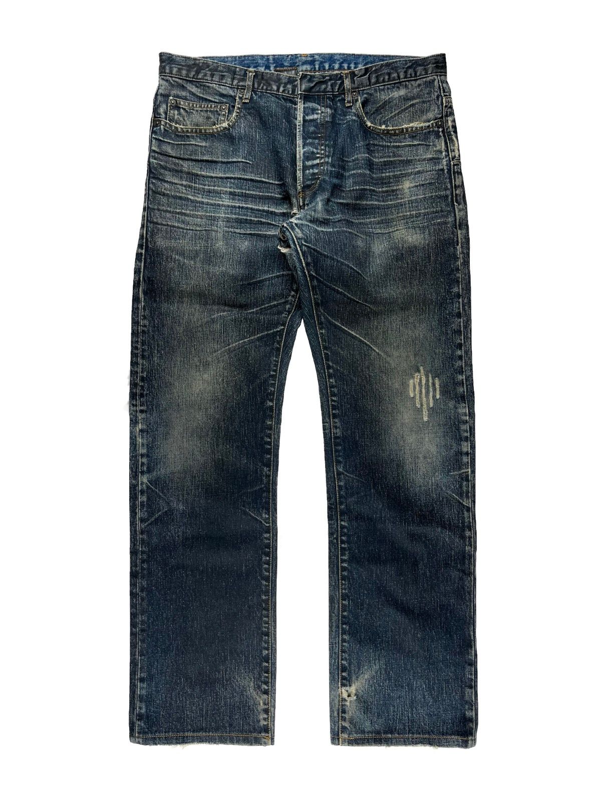 Pre-owned Dior X Hedi Slimane 2003 Dior Homme Waxed Claw Mark Denim Jeans In Blue