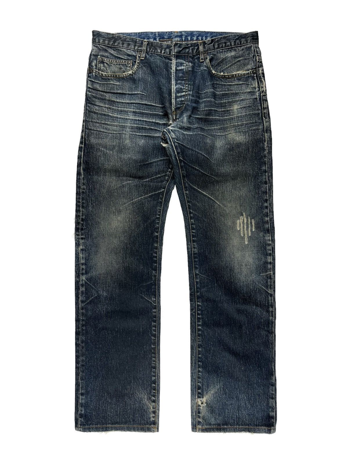 image of Ss03 Dior Homme Waxed Claw Mark Denim Jeans in Blue, Men's (Size 32)