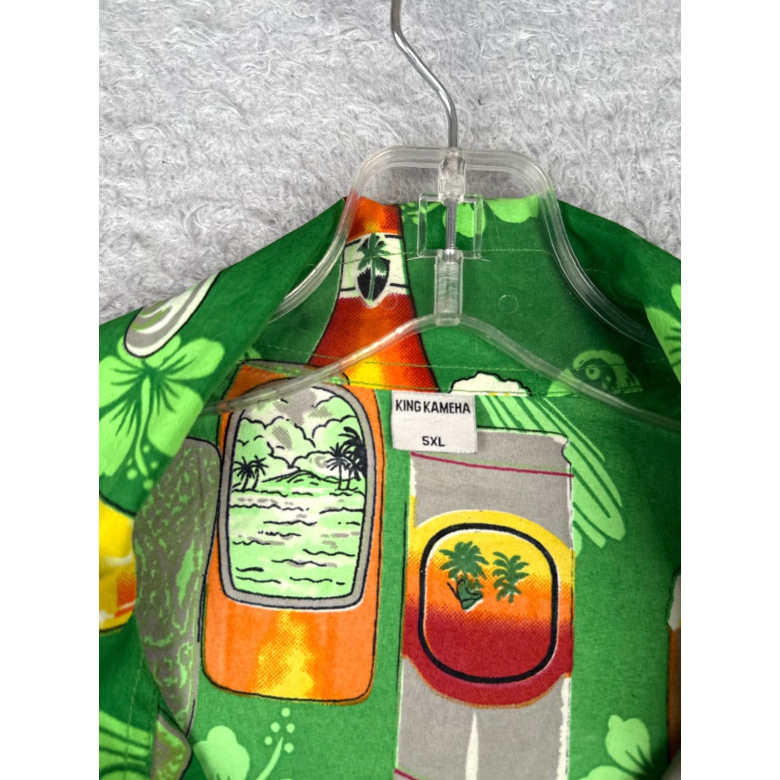 Vintage VINTAGE King Kameha Shirt Men 5XL XXXXXL Green Floral Beer Bottles Macaw Hawaiian Poly Size US XXL / EU 58 / 5 - 7 Thumbnail