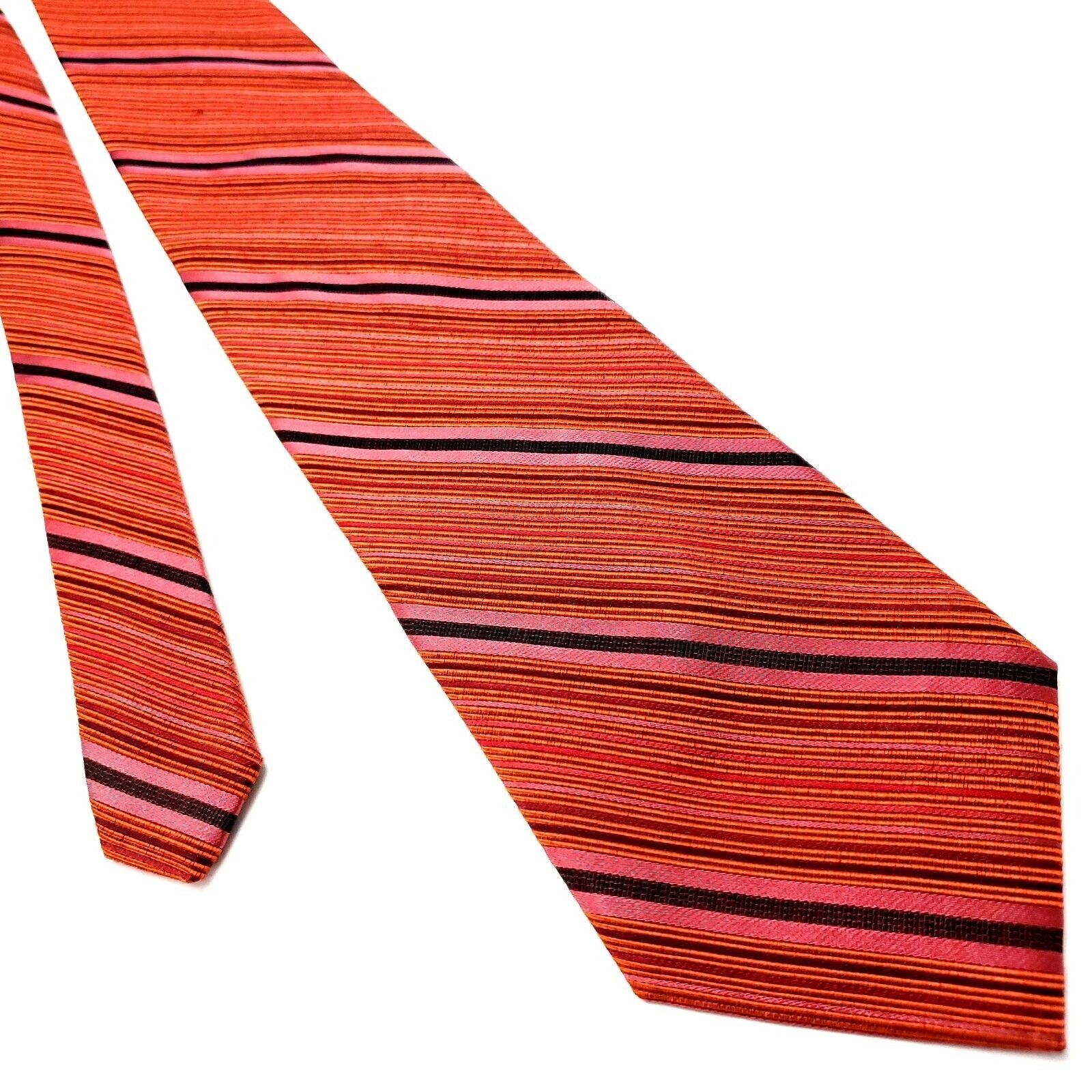 Designer Zianetti Orange Silk Tie Woven Short Wide Striped Size ONE SIZE - 1 Thumbnail