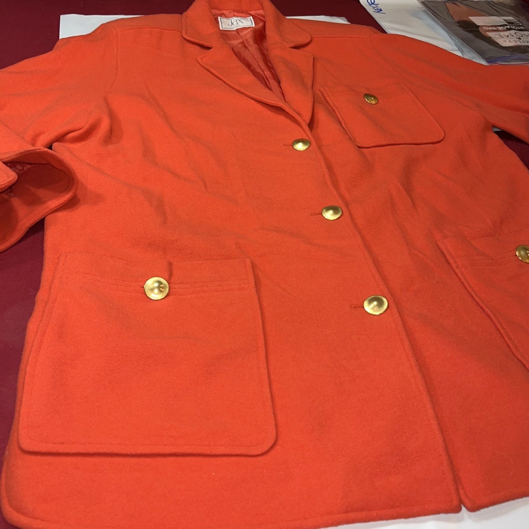 Vintage JAX CANADA Blazer Women Size 10 Orange Wool Blend Cashmere Gold Buttons Pockets Coat Size L / US 10 / IT 46 - 3 Thumbnail