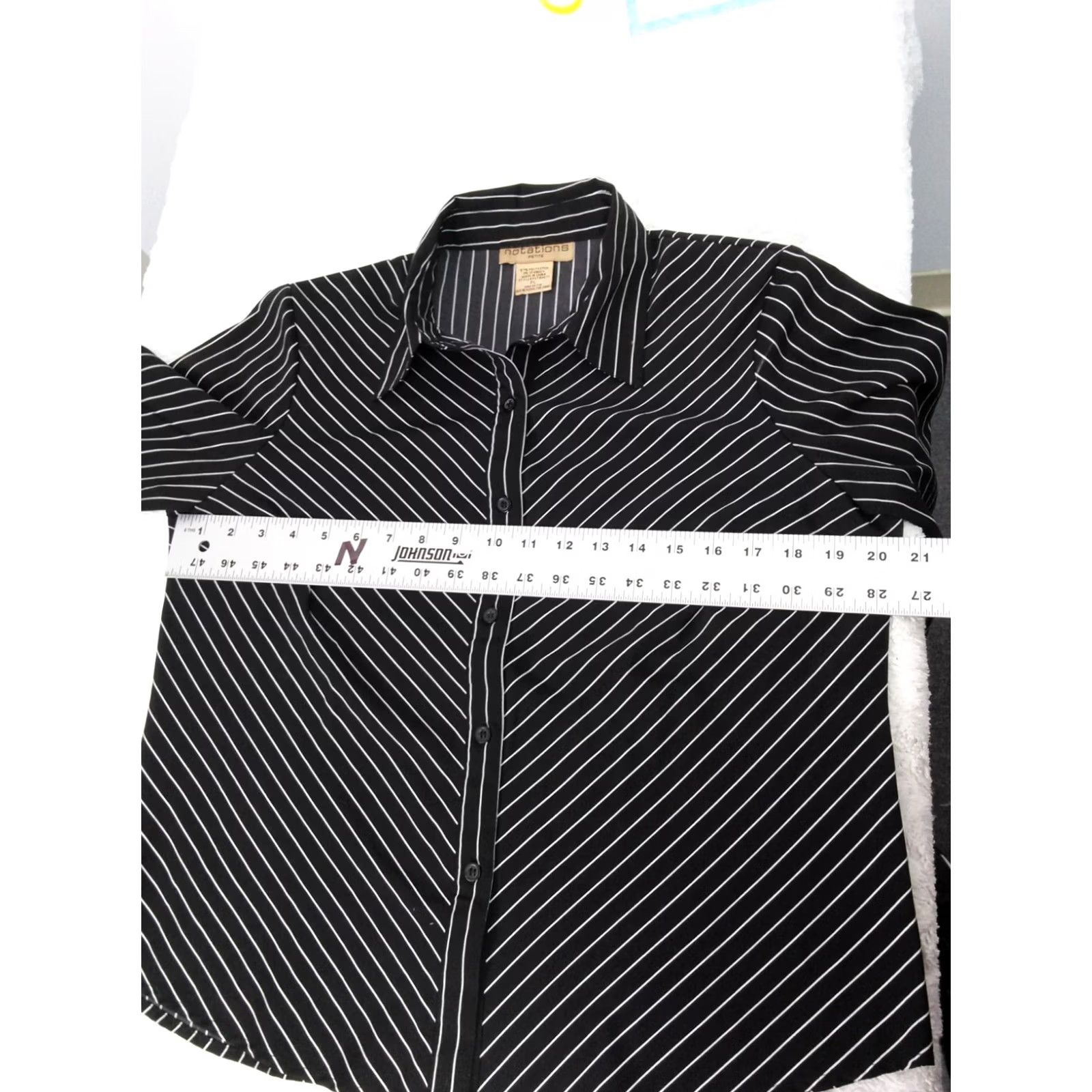 Vintage Notations Petite Women Button Down Striped Shirt Black White Long Sleeve PL Size L / US 10 / IT 46 - 4 Thumbnail
