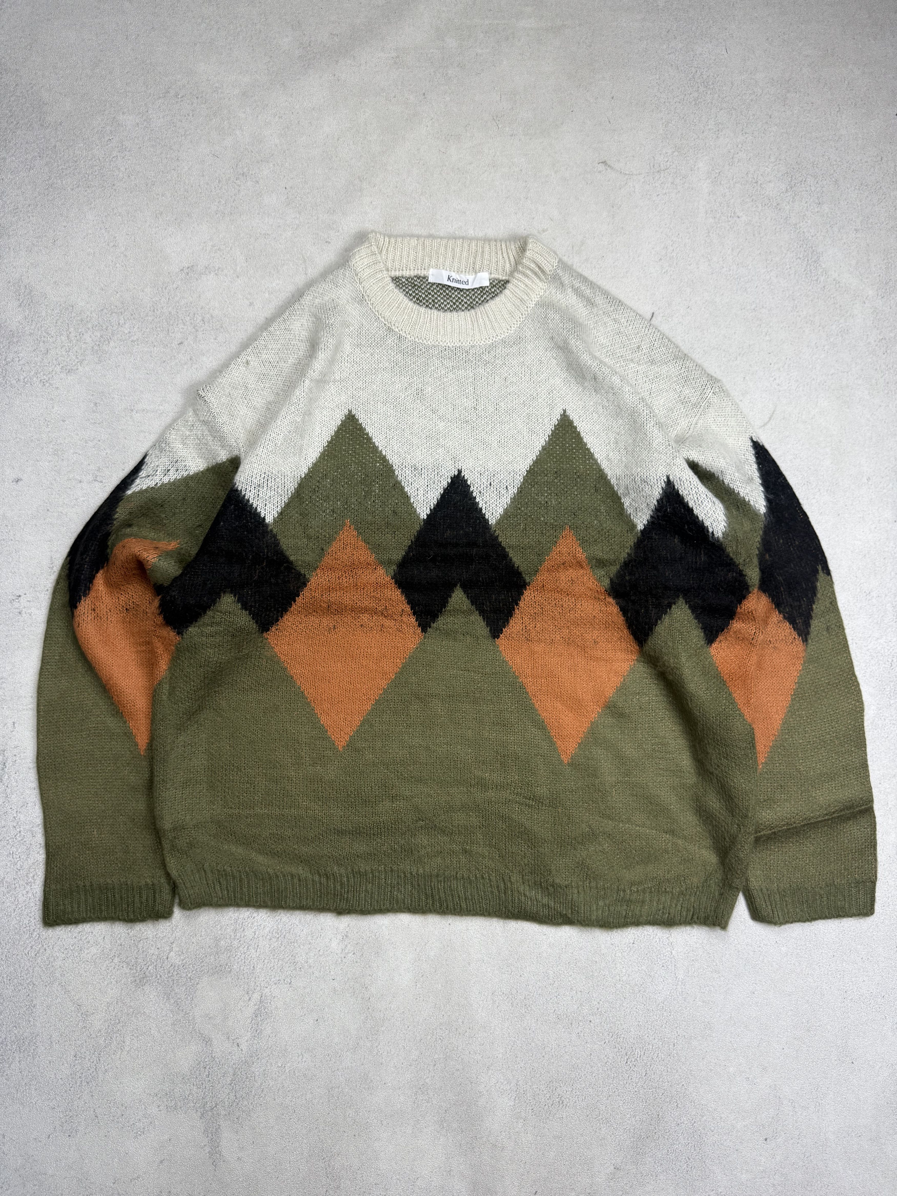 Japanese Brand Vintage Style Oversized Argyle Knit Sweater Retro Diamond Size US L / EU 52-54 / 3 - 1 Thumbnail