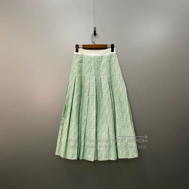 Fendi Fendi White and Green Monogrammed Double F Pleated Skirt Size 26" / US 2 / IT 38 - 2 Thumbnail