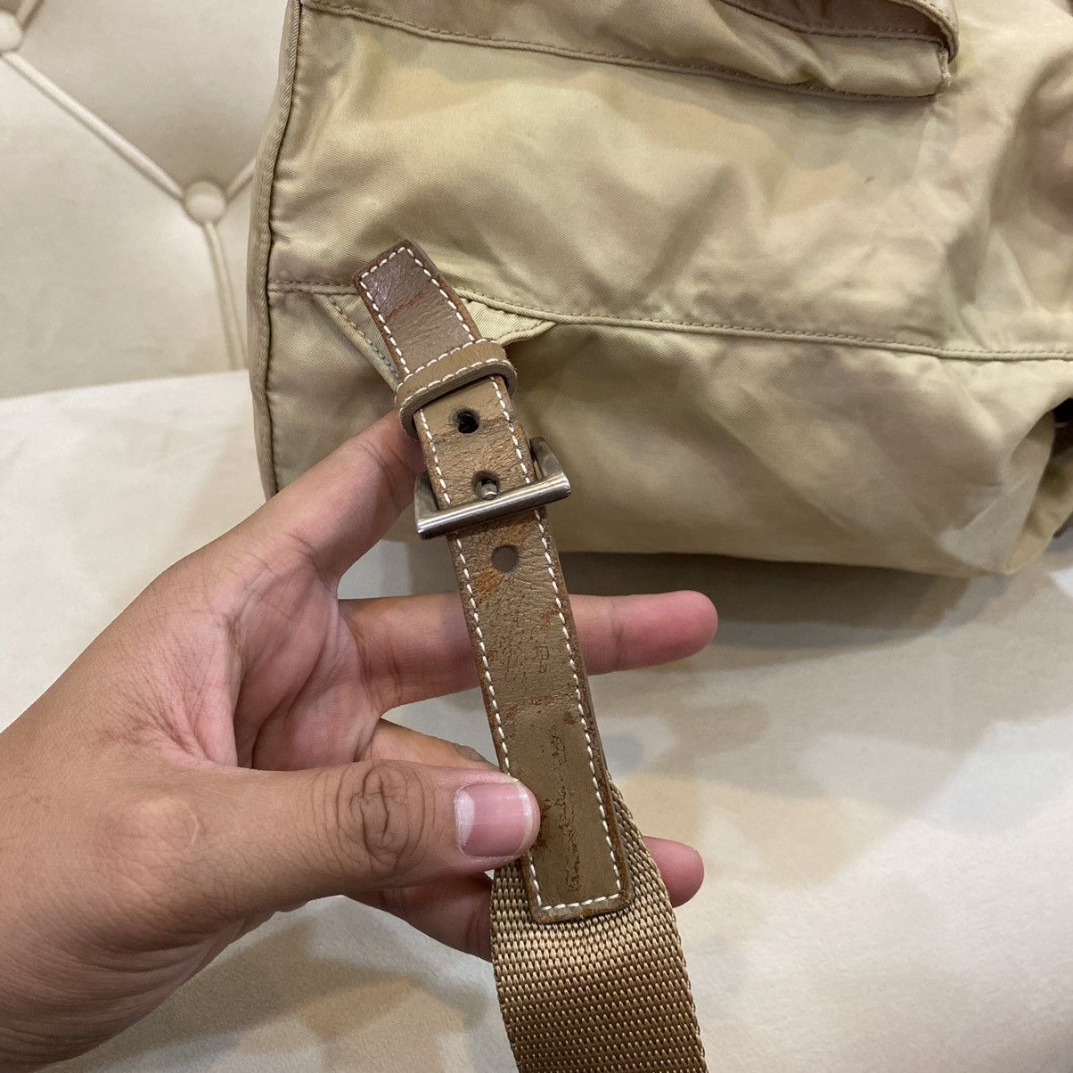 Prada × Vintage Vintage Prada Cammello Brown Nylon Vela Backpack Size ONE SIZE - 11 Thumbnail