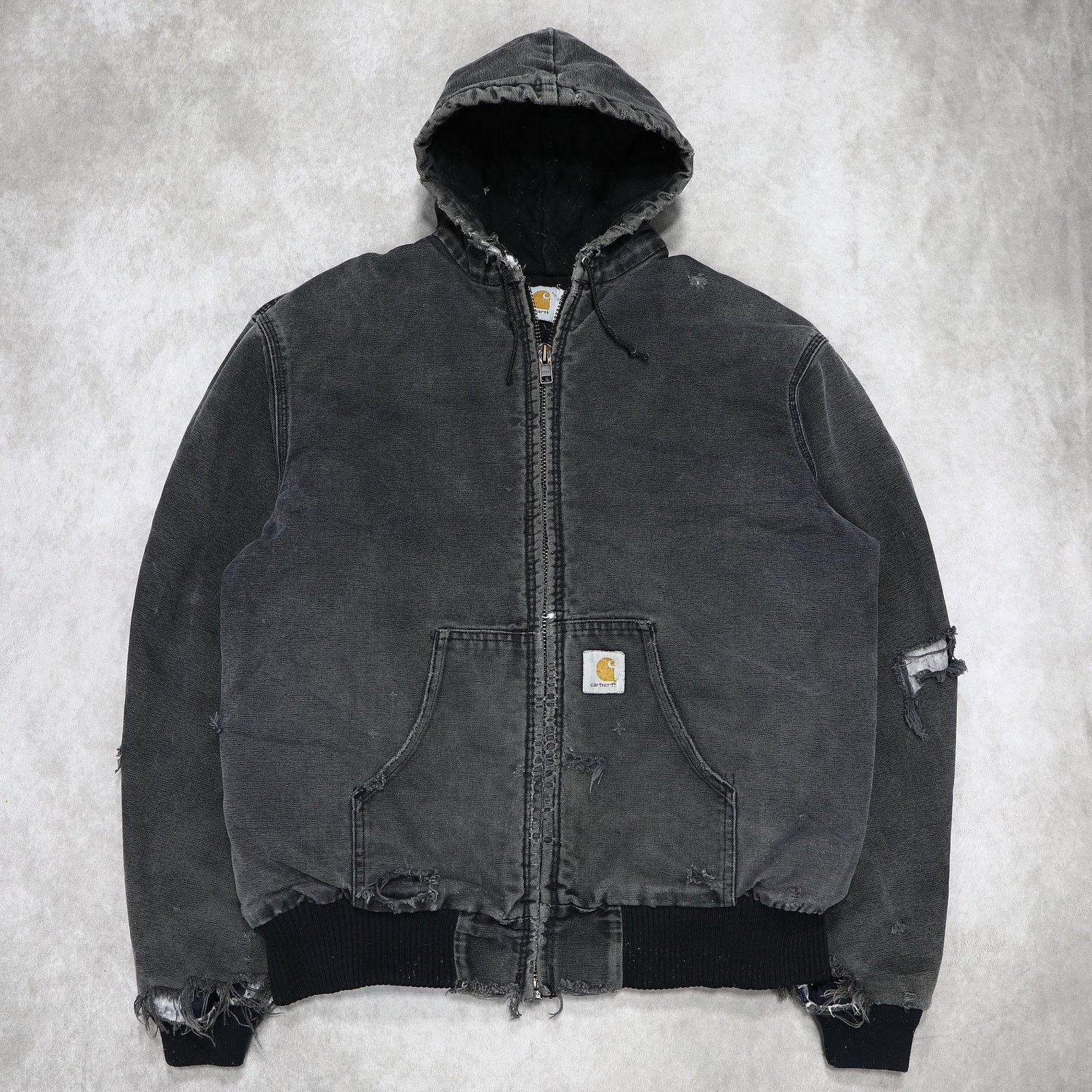 Balenciaga Vintage Thrashed Carhartt JQ1005 Faded Black Hooded Jacket Size US L / EU 52-54 / 3 - 1 Thumbnail