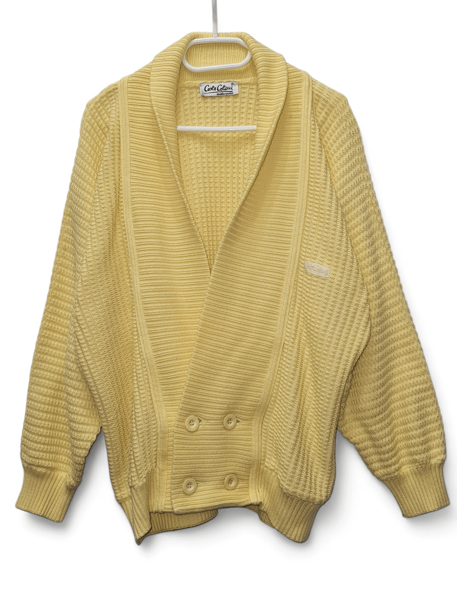 Carlo Colucci 90S Vintage Carlo Colucci Knitted yellow cardigan Size US M / EU 48-50 / 2 - 1 Thumbnail