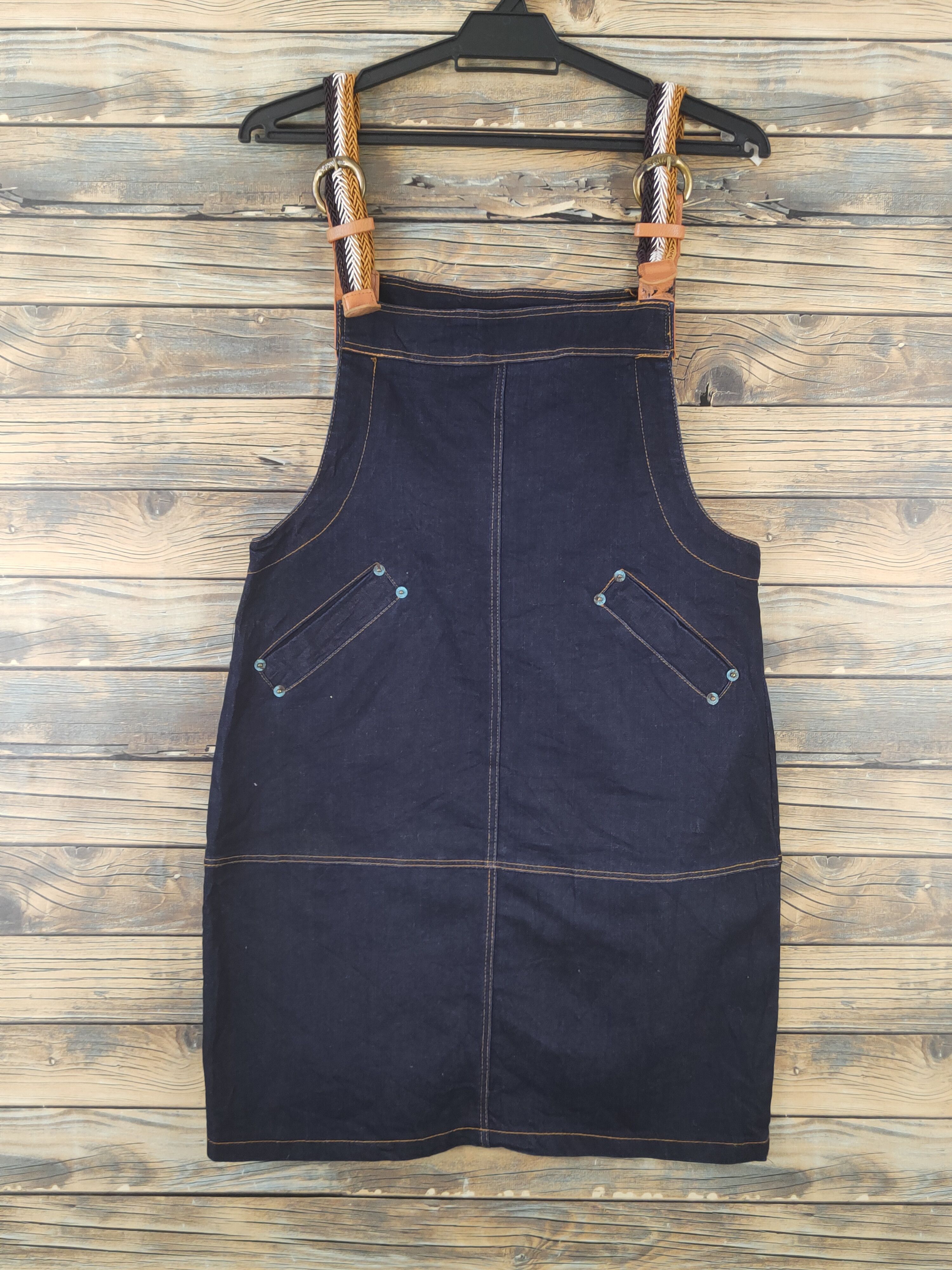 Japanese Brand × Vintage Avant Garde by Jianjian Yilian DarkBlue Denim Skirt Jumpsuit Size 35" - 1 Thumbnail