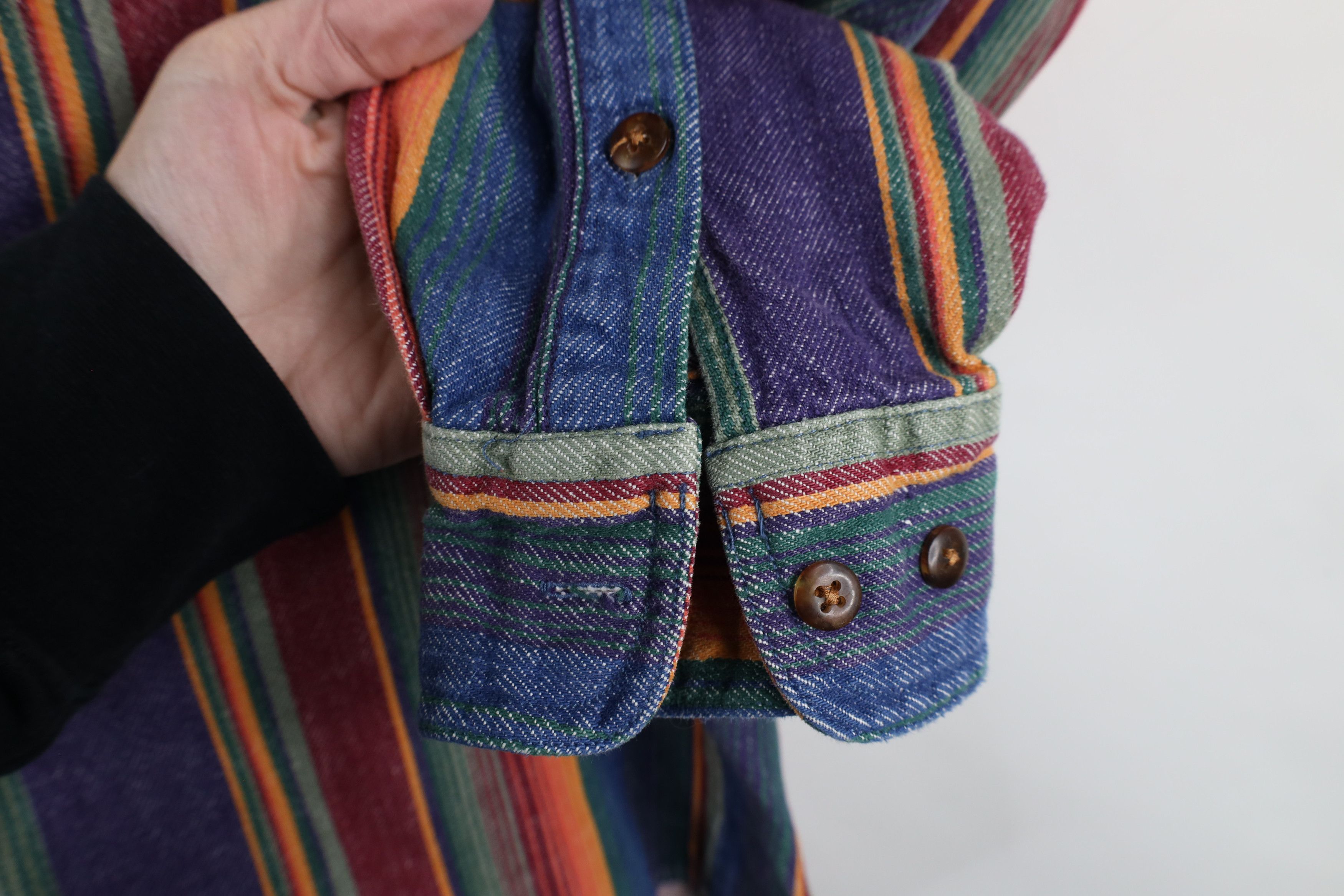 Vintage Vintage 90s Streetwear Striped Denim Jean Button Shirt Size US M / EU 48-50 / 2 - 8 Thumbnail