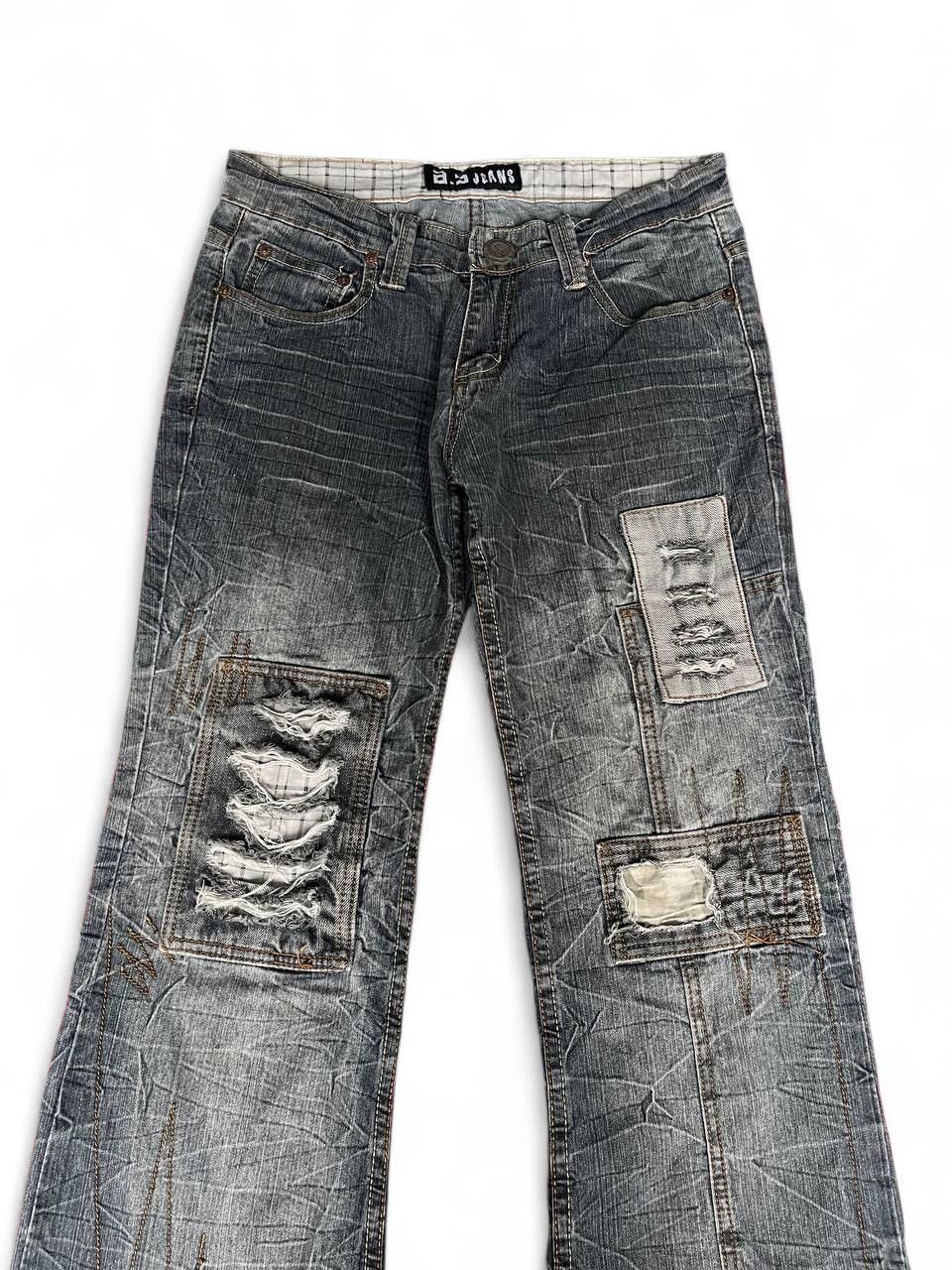 Japanese Brand Flared Aston Jeans distressed thrashed ripped thunder lgb Size US 29 - 3 Thumbnail