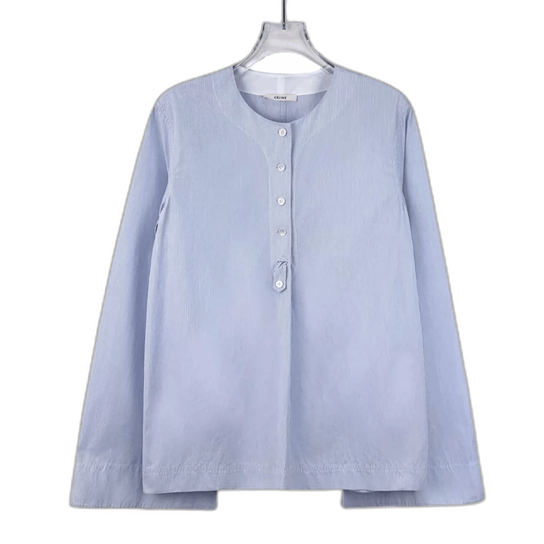 Celine Celine Light Blue Cotton Long Sleeve Shirt Size S / US 4 / IT 40 - 1 Thumbnail