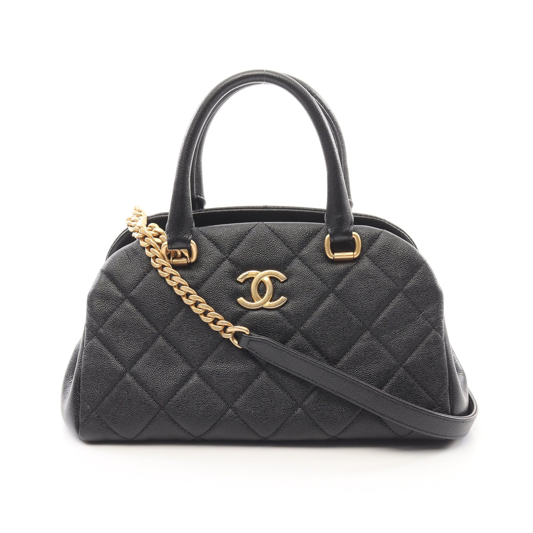 Chanel Chanel Matelasse Bowling Bag Chain Shoulder Caviar Skin Black Gold Hardware Size ONE SIZE - 1 Thumbnail