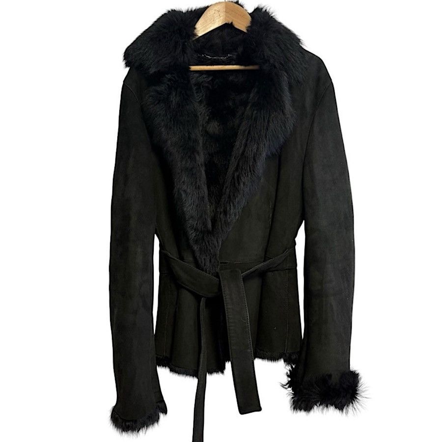 Authentic Gucci Tom Ford 96 AW Black Shearling Belted Coat