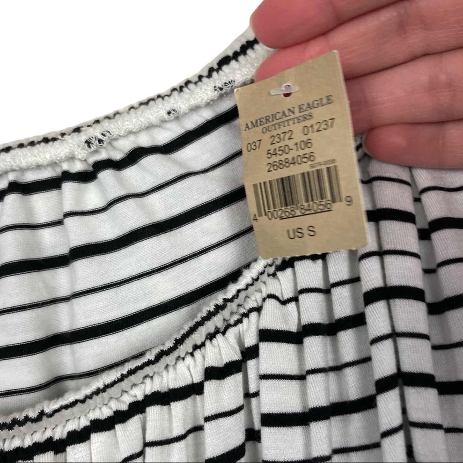 American Eagle Outfitters American Eagle White Striped Off The Shoulder Flounce Top S Size S / US 4 / IT 40 - 2 Thumbnail