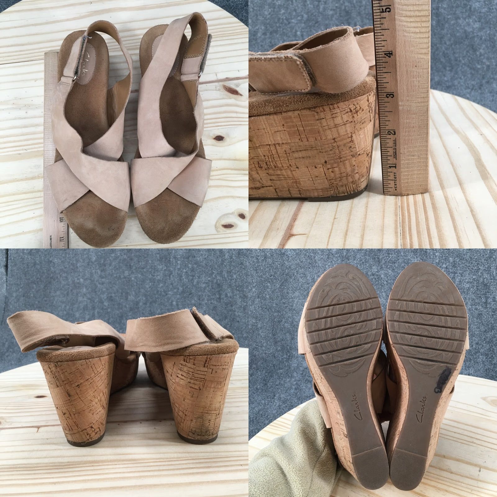 Clarks Clarks Artisan Sandals Womens 11M Beige Leather Strappy Wedge Cork Casual J21245 Size US 11 / IT 41 - 8 Thumbnail