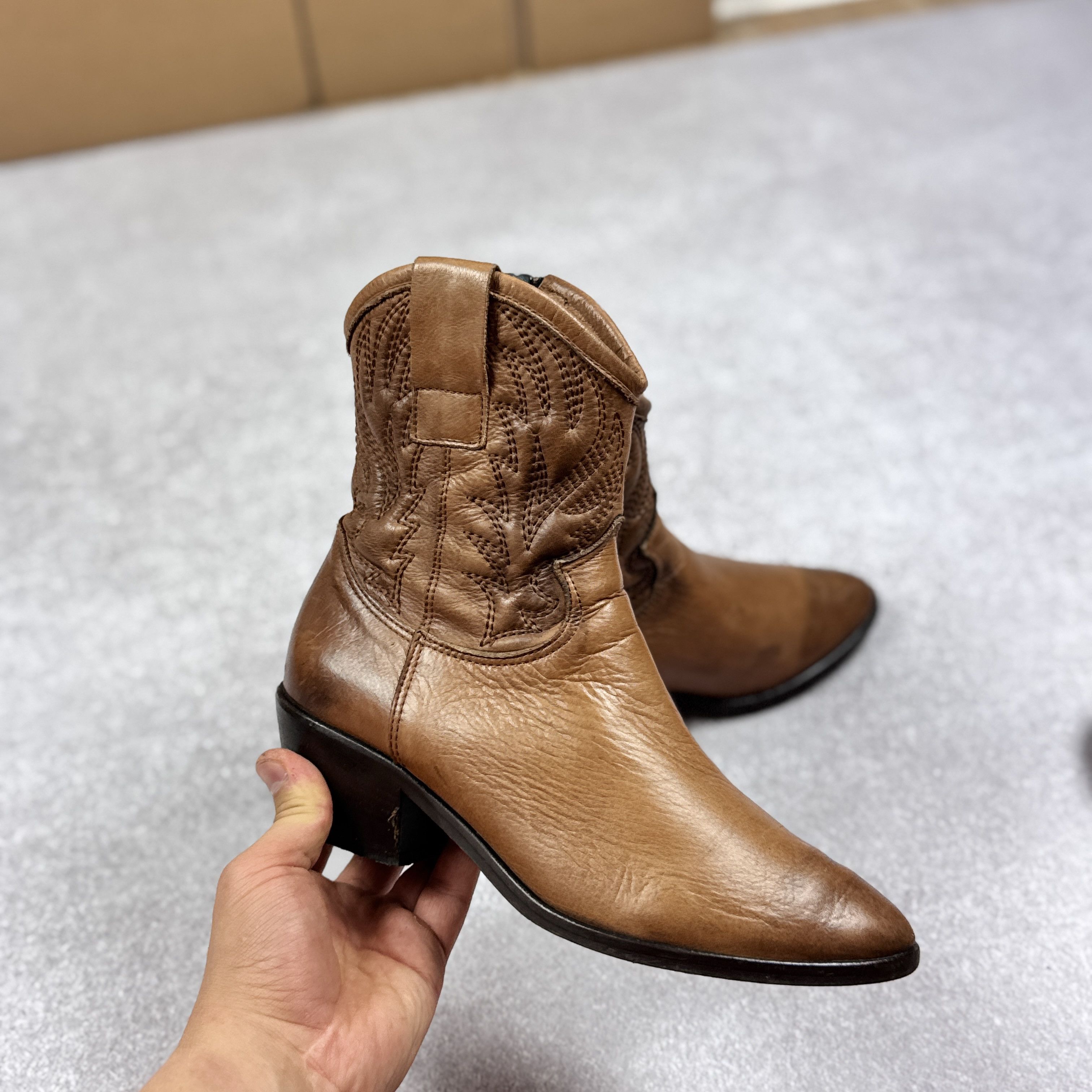 Other Manfield Cowboy Brown Leather Boots Size 38 / 24 cm Size US 8 / IT 38 - 2 Thumbnail