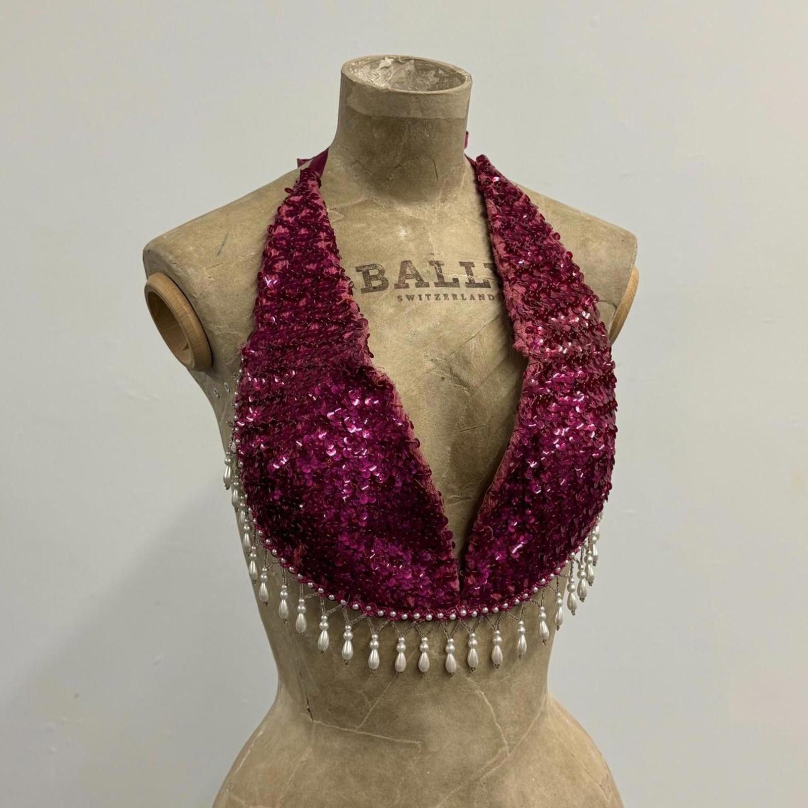 Other Vintage Showgirl Magenta Sequin Halter Bra Top Size ONE SIZE - 1 Thumbnail