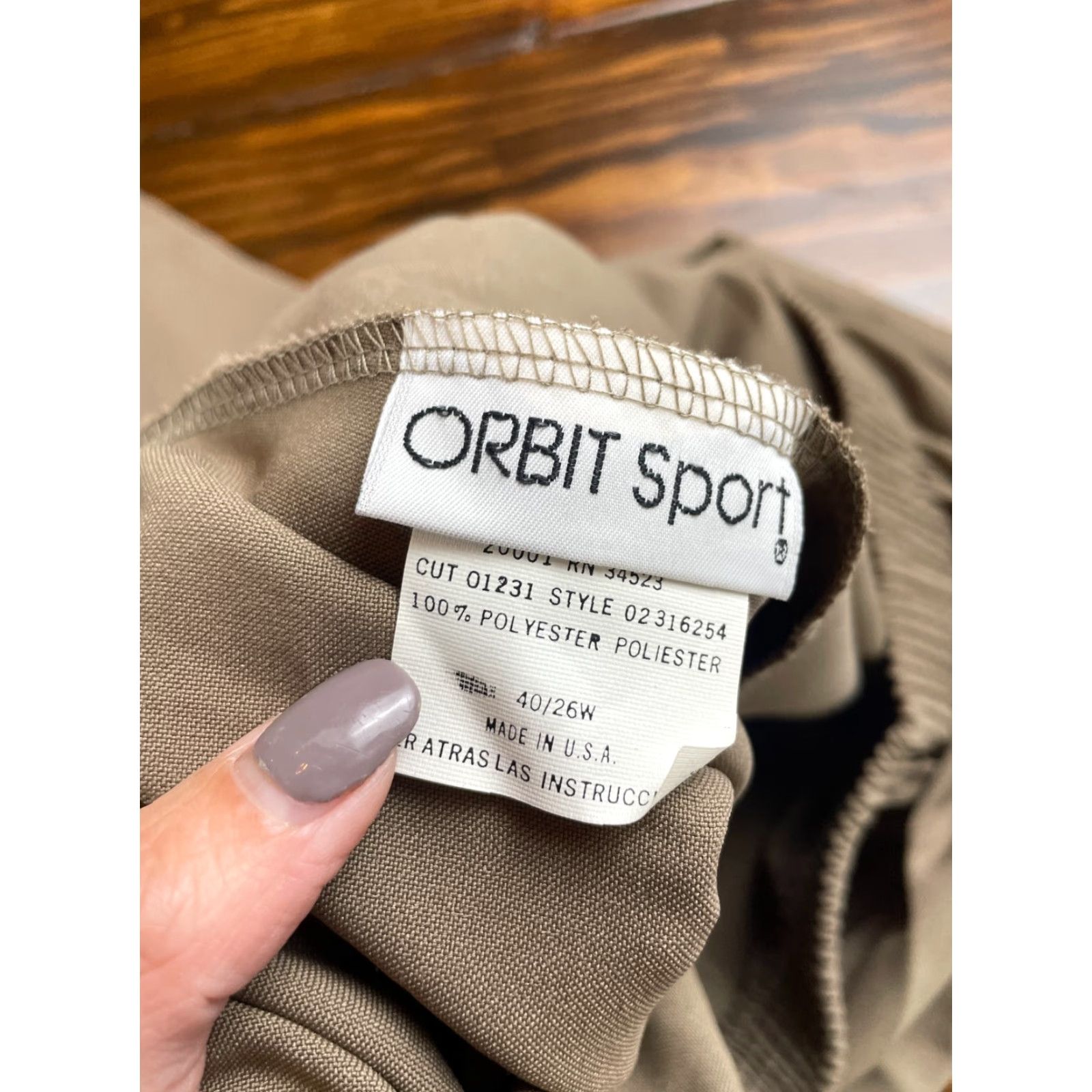 Vintage Orbit Sport Dress Pants Men's 40/26W Tan Vintage Elastic Waist Slim Regular Flat Front Front Dress Pants Mens Tan 40/26W Size US 40 / EU 56 - 3 Thumbnail
