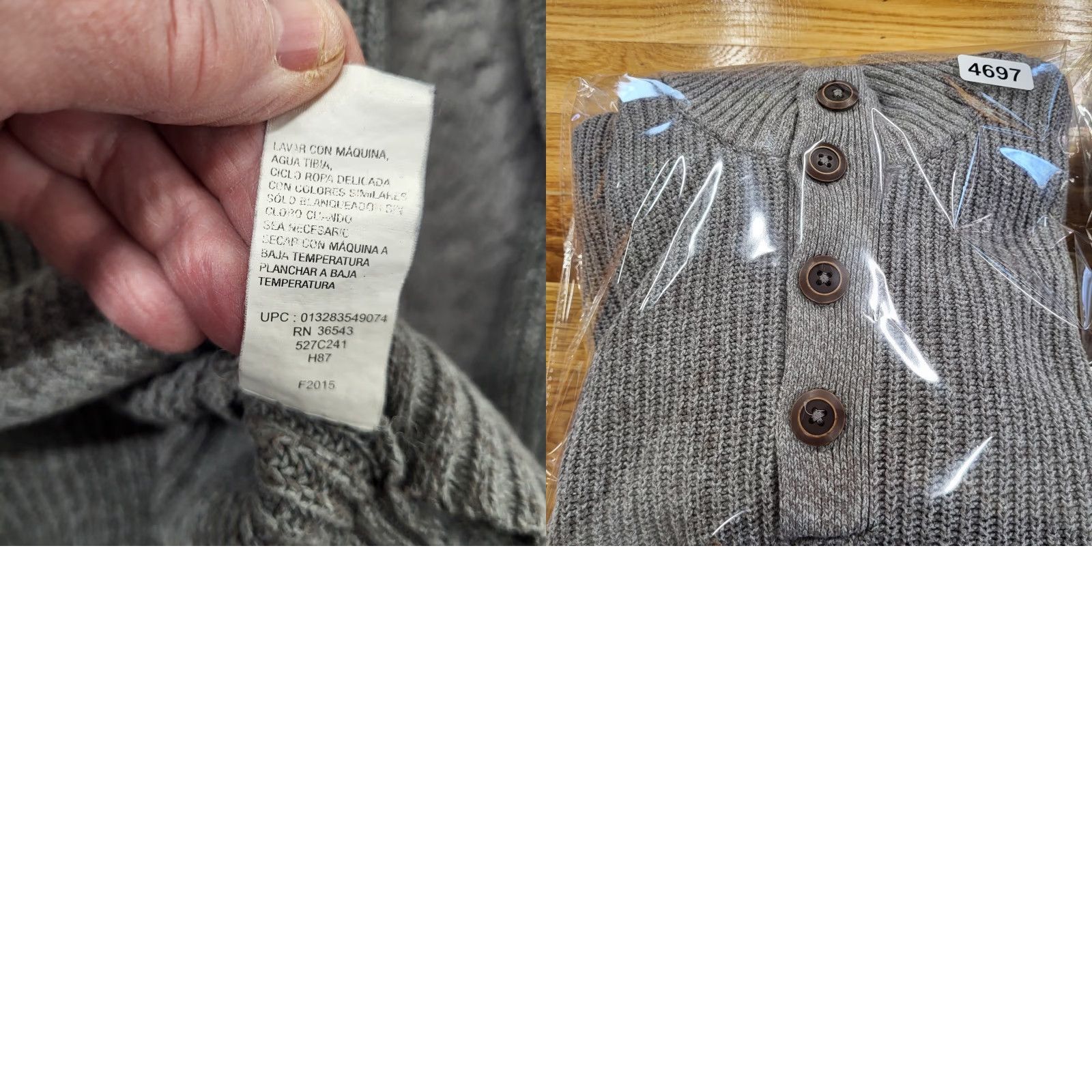 Vintage GH Bass Mens Henley Sweater Large Gray Sherpa Lined Collar Long Sleeve 4 Button Size US L / EU 52-54 / 3 - 9 Thumbnail