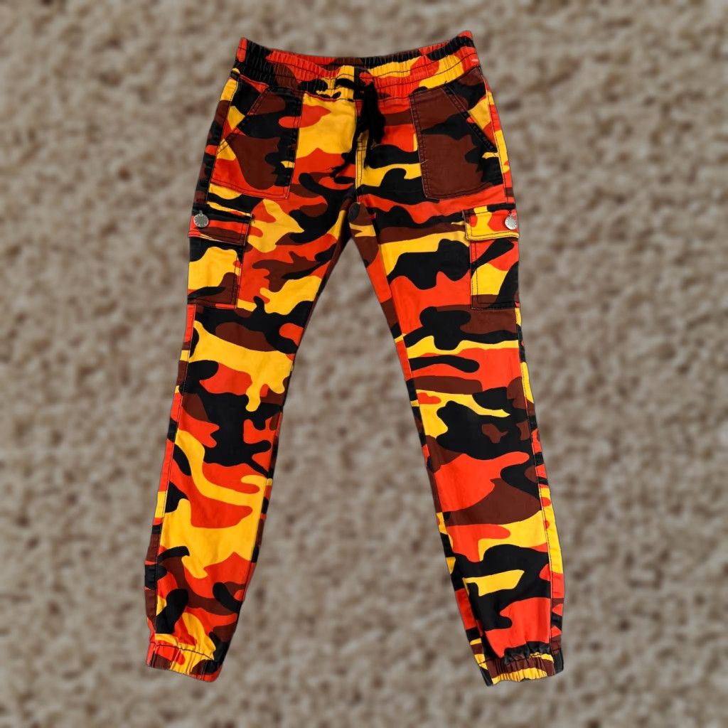 Vintage VIP Jeans Womens Jeans 5 Orange Black Yellow Lava Camo Jogger Elastic Waist Hem Size 27" / US 4 / IT 40 - 1 Thumbnail