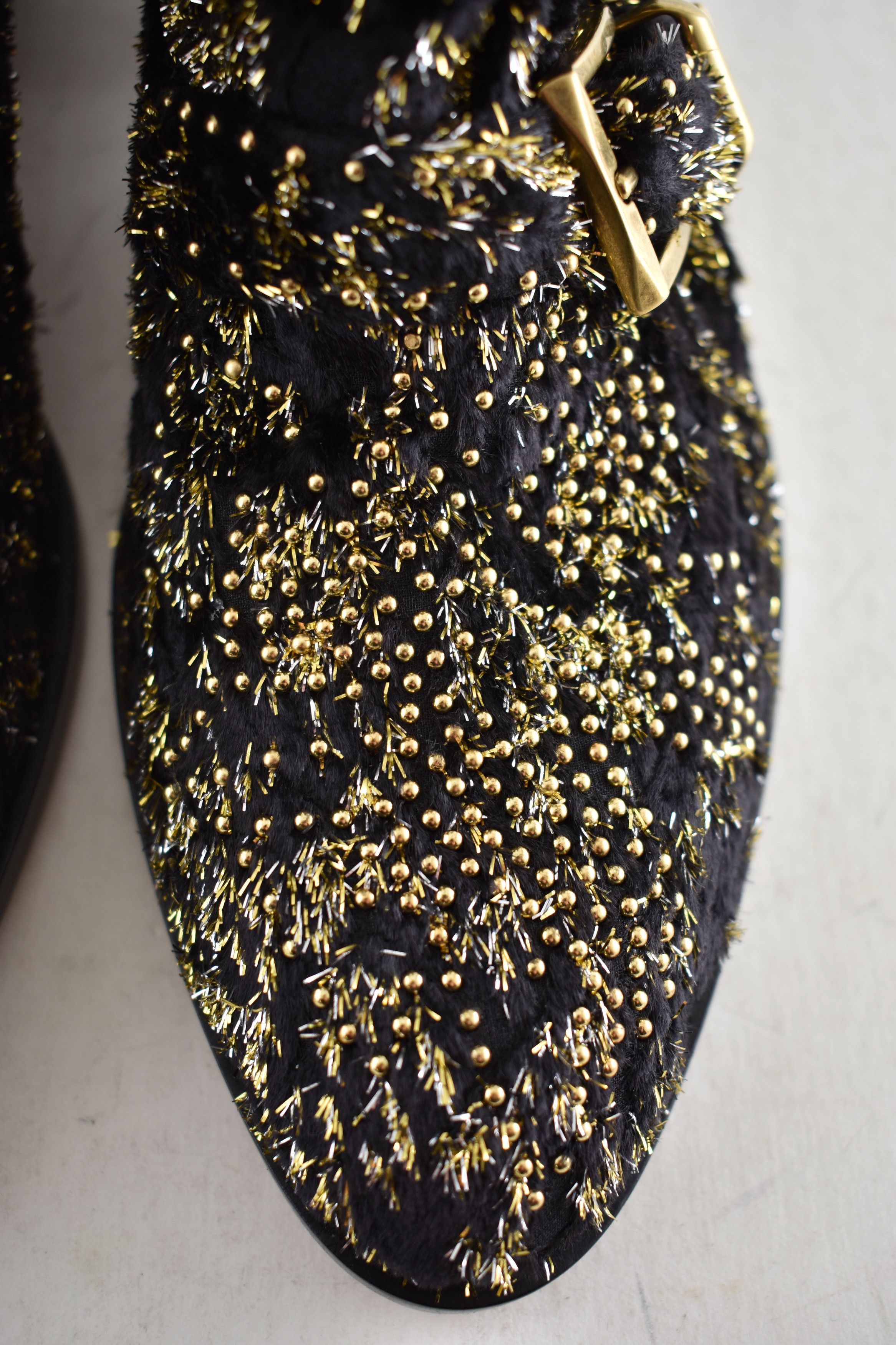 Chloe Chloe Suzanna Gold Velvet Studded Short Ankle Heel Bootie 37 Size US 7 / IT 37 - 7 Thumbnail