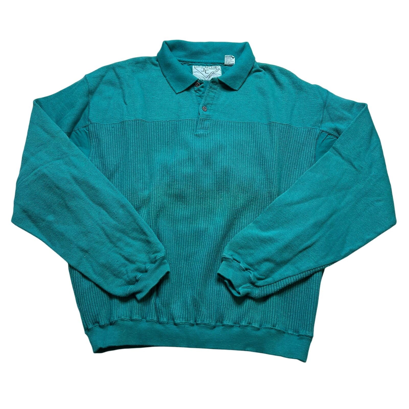 Van Heusen Vintage Van Heusen Custom Club Teal Knit Long Sleeve Polo L Size US L / EU 52-54 / 3 - 1 Thumbnail