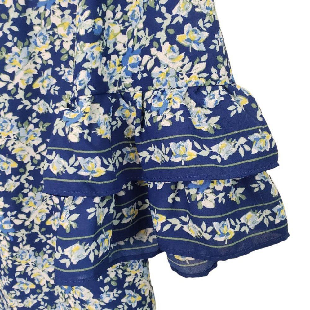 Designer CT440 Max Studio Ladies Blue Floral Ruffled Sleeve Blouse M Size M / US 6-8 / IT 42-44 - 4 Thumbnail